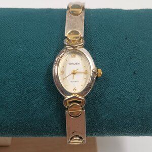Gruen Two Tone Screw Head Link Bracelet Watch.